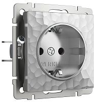 Розетка с заземлением без рамки Werkel Hammer 1-м. шторки серебряный картинка